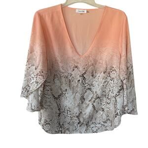 Calvin Klein Fitted V Neck Size L/XL Fitted pink animal print V Neck